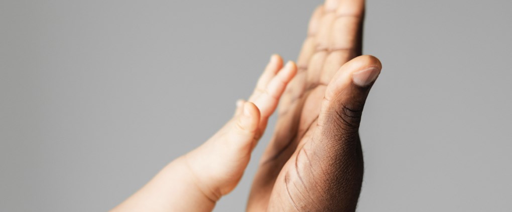 Adult and child hands doing a hi-five